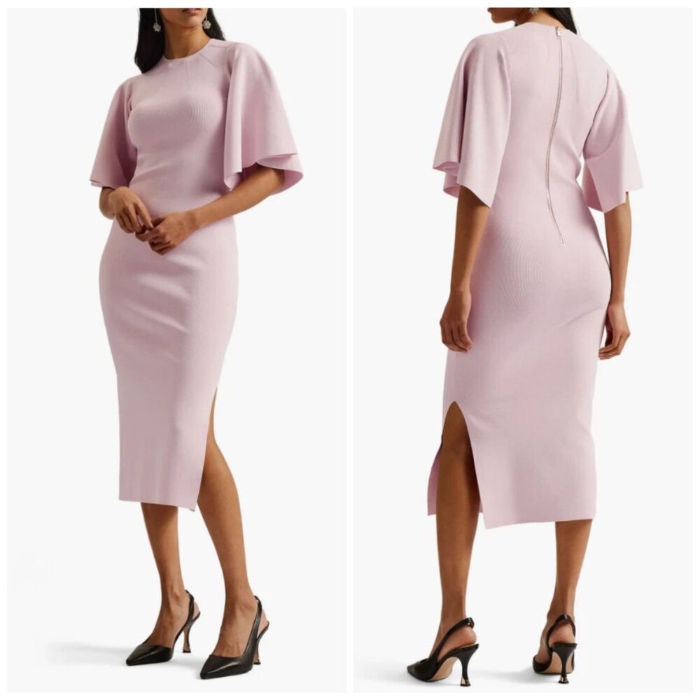 Ted Baker Lounia Fluted Sleeve Body-Con Sweater Dress Midi Women's Size (4) 10